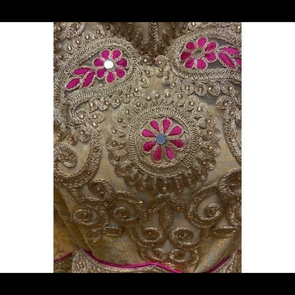 Elegant Gold and Yellow Embroidered Dress Indian Medium - Picture 5 of 8